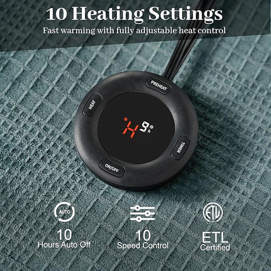 Electric Blanket Queen Size 84''X90'' - Heated Blanket with Dual Control Fast Heating 10 Heating Levels & 10 Hours Auto Off,ETL Certified Machine Washable (Green)