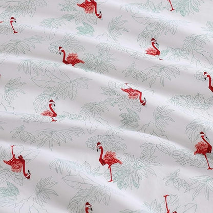 Tommy Bahama - King Size Sheet Set, Crisp & Cool Cotton Percale Bedding with a Smooth Lightweight Feel, 4 Piece Holiday Bed Sheets with Matching Pillowcases (Flamingo Santa Red)
