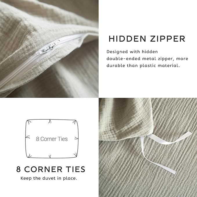 SE SOFTEXLY Muslin Duvet Cover Twin Size, 100% Washed Cotton Duvet Cover Set, Ultra Soft Comforter Cover Linen Like, 2 Pieces Minimalist Gauze Duvet Cover with 1 Pillowcase, 68"x90", Smoky-Green