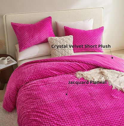 Petrichor Fluffy Queen Comforter Set - Ultra-Soft Pink Flannel Thick Comforter for Queen Bed, Luxury Warm Bedding Set for Winter & Fall, Cozy Fuzzy Bed Set 3 Pieces (1 Comforter & 2 Pillowcases)