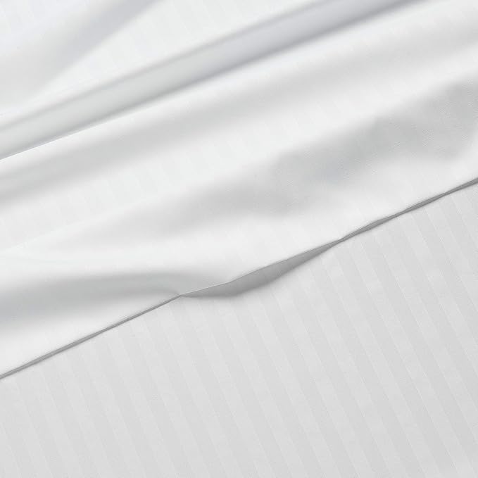 Amazon Basics Soft, Breathable, Wrinkle-Free Microfiber 4-Piece Bed Sheet Set, Full Size, Bright White Striped