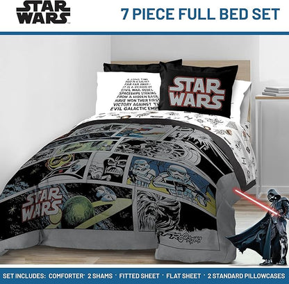 Jay Franco Star Wars Comic Book Full Size Comforter Set - 7 Piece Bedding Includes Sheet Set & Pillow Covers - Super Soft Cozy Kids Bedding