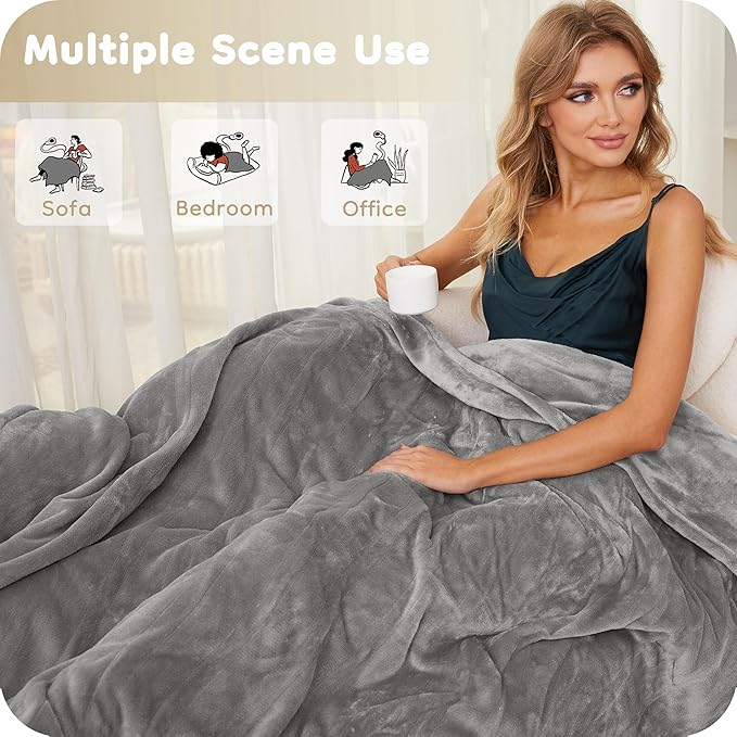 Electric Heated Blanket King Size 90"×100", Comfortable & Luxurious Flannel, 4 Heating Levels & 10 H Auto Shut Off, Light Grey