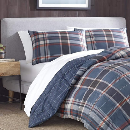 Eddie Bauer - Twin Comforter Set, Reversible Down Alt Bedding with Matching Sham, Oeko-Tex Certified, Dorm Essentials (Shasta Lake Navy)