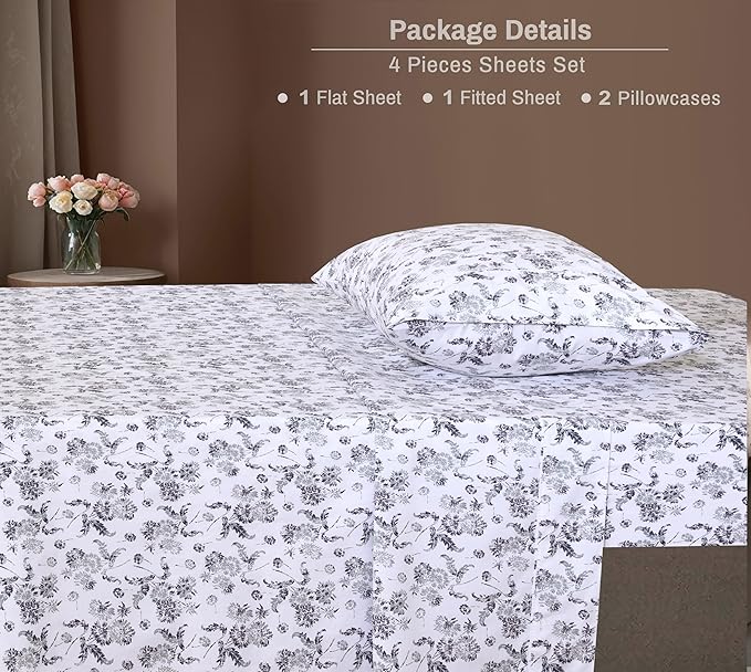 ZOYER 100% Cotton Sheets – Twin XL Size Percale Bedding, Cooling & Breathable, Durable with a Crisp, Soft & Comfortable Feel, 16" Deep Pocket, 3-Piece Set, Frozen Garden