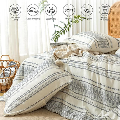 COTTEBED Western Comforter Set Queen Beige Ultra Soft Lightweight Microfiber Bohemian Chic Aztec Comforter 1 Down Comforter Set & 2 Pillowsham for All Season Use,Boho Comforter Set Queen