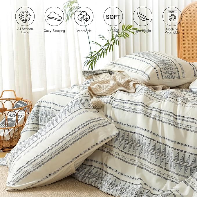 COTTEBED Western Comforter Set Twin Beige Ultra Soft Lightweight Microfiber Bohemian Chic Aztec Comforter 1 Down Comforter Set & 2 Pillowsham for All Season Use,Boho Quilt Set Twin