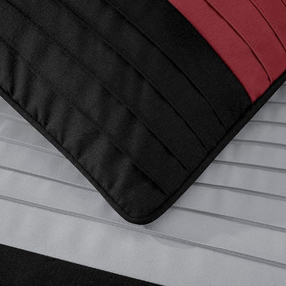 Chezmoi Collection Loft 8-Piece Luxury Striped Comforter Set (Full, Red/Black/Gray)
