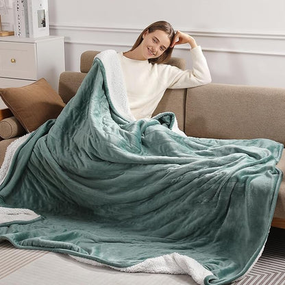 Electric Blanket Twin 62''X84'' Heated Blanket Green, Ultra Soft Silky Flannel & Fluffy Sherpa Heating Blanket with 5 Heat Levels & 10 Hrs Timer, ETL Certified & Overheat Protection, Gifts for Grandma
