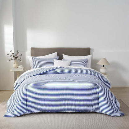 mixinni Striped Comforter Set Twin XL Size - Blue Stripes Pattern Bed Set for All Season, 3 Pieces Lightweight Bedding Comforter Sets for All Seasons (1 Soft Fluffy Comforter + 2 Pillowcases)