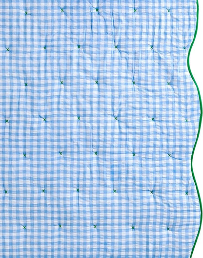 kate spade new york Joyful Gingham Euro Sham, 26" x 26" Spring Pillow Cover, Single Seersucker Cover, Machine Washable, Windy Blue