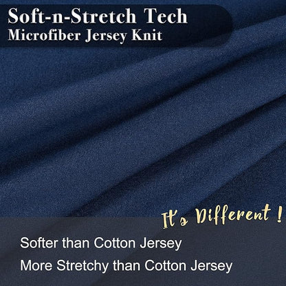 2-Pack Stretch Pillow Cases - Jersey Knit & Ultra Soft Envelope Closure Pillowcases T-Shirt Like Microfiber Blend - Suitable for Queen or Standard Size Set of 2, Navy