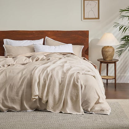 Bedsure Gentlesoft 100% Cotton Blanket Twin XL Size for College Dorm - Breathable and Soft for Spring Summer, Waffle Weave Twin Blanket for Bed, Dorm Room Essentials, Light Beige, 66x90 inches