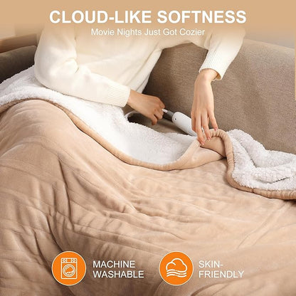Heating Blankets Heated Throw 50''X60'' - Electric Throw with 5 Heating Level & 4 Hour Auto Off, Ultra Soft, Machine Washable & Overheating Protection, House Warming Gifts(Beige)