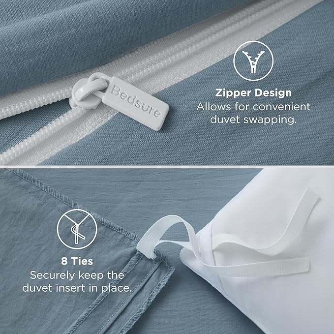 Bedsure Mineral Blue Duvet Cover King Size - 3 Pieces Prewashed Cotton-Like Polyester Extra Soft Bedding Set, Includes 1 Duvet Cover 104x90 Inches with Zipper Closure & 2 Pillow Shams, No Comforter