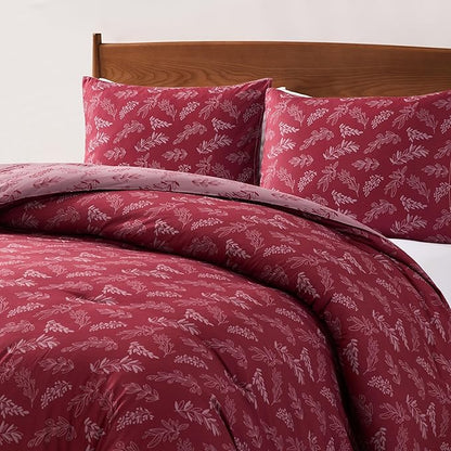Nestl King Size Comforter Set - Mulberry Bed in a Bag King Size, 3 Pieces Reversible Bed Set, Soft Floral Bedding Set, All Season Botanical Comforters with Pillow Shams