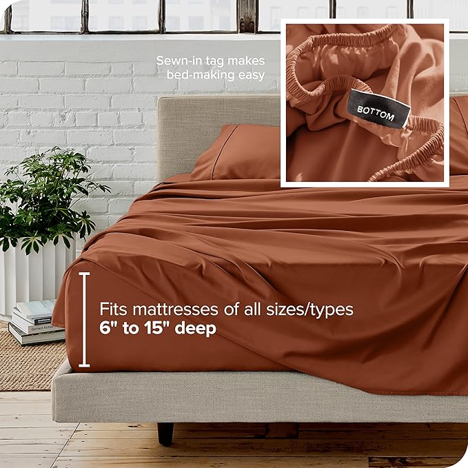 Bare Home Full Sheet Set - 1800 Ultra-Soft Microfiber Full Bed Sheets - Double Brushed - Deep Pockets - Easy Fit - 4 Piece Set - Bedding Sheets & Pillowcases (Full, Terracotta)