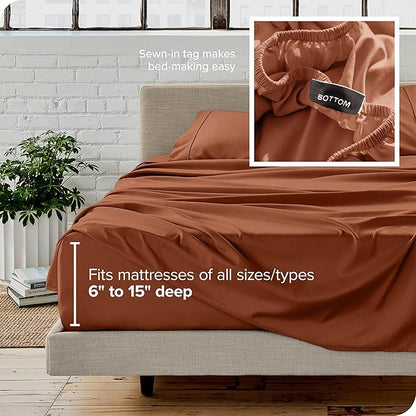 Bare Home Queen Sheet Set - 1800 Ultra-Soft Microfiber Queen Bed Sheets - Double Brushed - Deep Pockets - Easy Fit - 4 Piece Set - Bedding Sheets & Pillowcases (Queen, Terracotta)