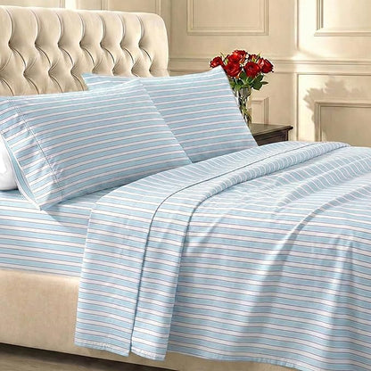 California Design Den Queen Sheet Set - 400 Thread Count Sateen, Natural 100% Cotton Bed Sheets Queen Size, Deep Pocket and Durable Bedding - Cape Stripe