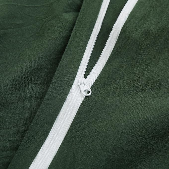 LOVQUE Forest Green Duvet Cover Full Size, 100% Washed Cotton Linen Like Bedding Set with Zipper Closure (No Comforter), 80x90 Inches