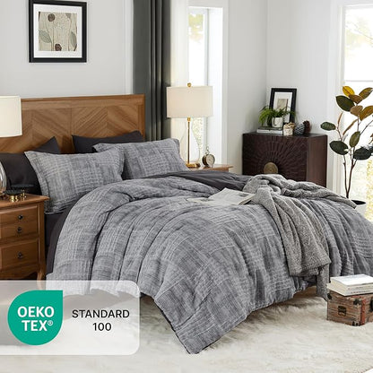MaiRêve Charcoal Grey California King Comforter Set, Cozy& Lightweight Bed in A Bag, All Season Cal King Comforter Set with Comforter, Fitted Sheet, Flat Sheet 108"x 92"