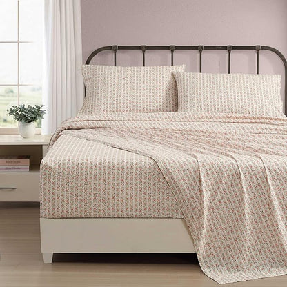 Laura Ashley - King Sheets, Cotton Percale Bedding Set, Lightweight & Breathable Home Decor, Oeko-Tex Certified (Marta Stripe Pink, King)