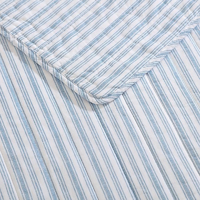 Nautica - Twin Quilt Set, Reversible Cotton Bedding with Matching Sham, Casual Home Decor for All Seasons (Coleridge Stripe Light Blue, Twin)