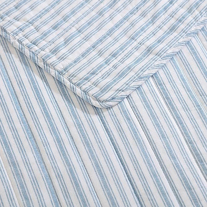 Nautica - Twin Quilt Set, Reversible Cotton Bedding with Matching Sham, Casual Home Decor for All Seasons (Coleridge Stripe Light Blue, Twin)