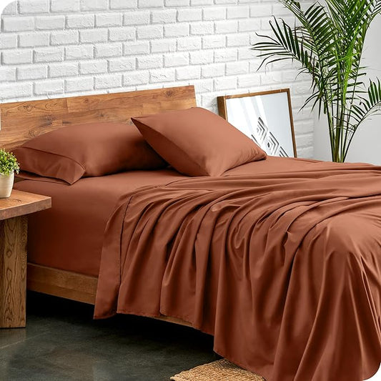 Bare Home Queen Sheet Set - 1800 Ultra-Soft Microfiber Queen Bed Sheets - Double Brushed - Deep Pockets - Easy Fit - 4 Piece Set - Bedding Sheets & Pillowcases (Queen, Terracotta)