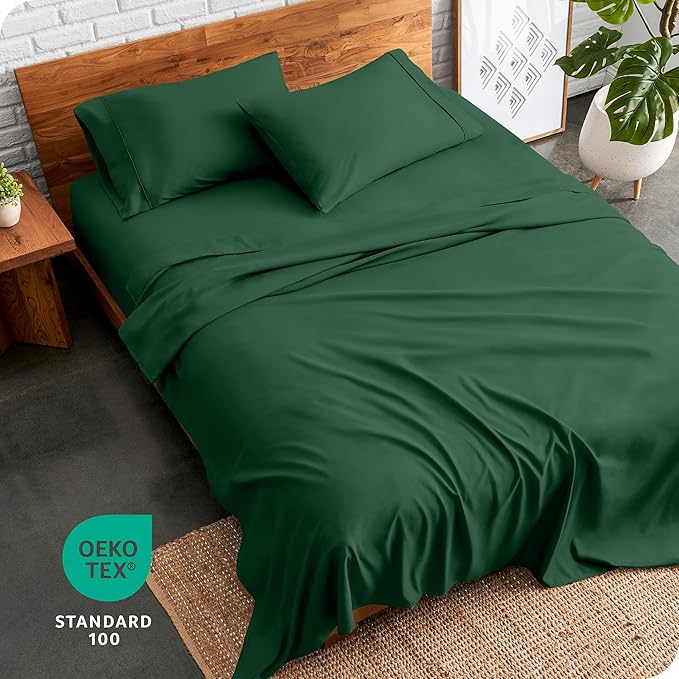 Bare Home Twin XL Sheet Set - 1800 Ultra-Soft Microfiber Twin Extra Long Bed Sheets - Double Brushed - Deep Pockets - Easy Fit - 3 Piece Set - Bedding Sheets & Pillowcases (Twin XL, Forest Green)