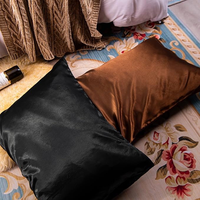 NTBAY 12 Pack Satin King Pillowcases for Hair and Skin, Luxurious and Silky Pillow Cases with Envelope Closure, 20 x 36 Inches, Brown