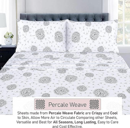 RUVANTI 100% Cotton Sheets – Twin Size Percale Bedding, Cooling & Breathable Floral Design, Durable with a Crisp, Soft & Comfortable Feel, 16" Deep Pocket, 3-Piece Set, Dandelion