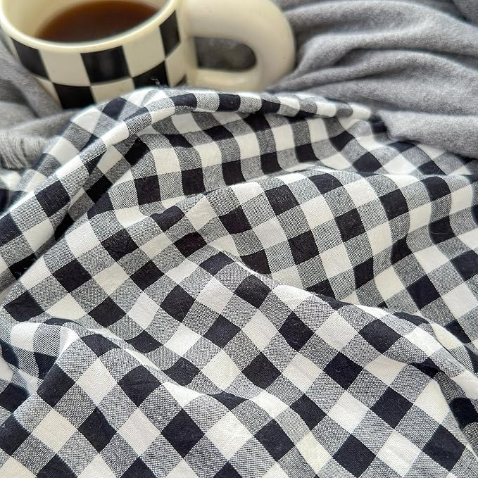 LifeTB Black White Gingham Duvet Cover Twin 100% Washed Cotton Breathable Plaid Duvet Cover with 2 Pillowcases Modern 3 Piece Grid Bedding Set Vintage Plaid Checkered Comforter Cover with Zipper Ties