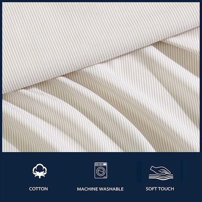 Nautica - Twin XL Bed Sheets, Lightweight Cotton Percale Bedding Set with Matching Pillowcase, Crisp & Cool, Dorm Essentials, Oeko-Tex Certified (Penny Pinstripe Brown)
