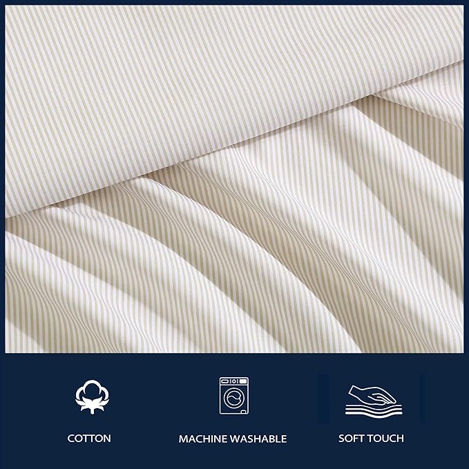 Nautica - King Bed Sheets, Lightweight Cotton Percale Bedding Set with Matching Pillowcases, Crisp & Cool, Oeko-Tex Certified (Penny Pinstripe Brown)