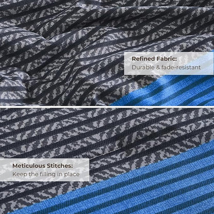 Litanika Bed Comforter Full Set Grey Blue, Striped Bedding Set, 3 Pieces Lightweight Soft All Season Down Alternative Comforter and 2 Pillowcases