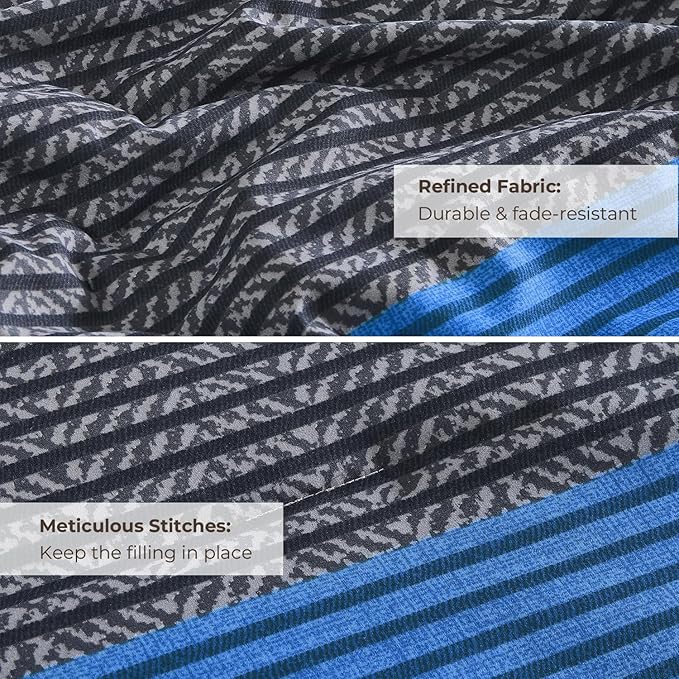 Litanika Bed Comforter King Set Grey Blue, Striped Bedding Comforter Set, 3 Pieces Lightweight Soft All Season Down Alternative Comforter (1 Comforter, 2 Pillowcases)