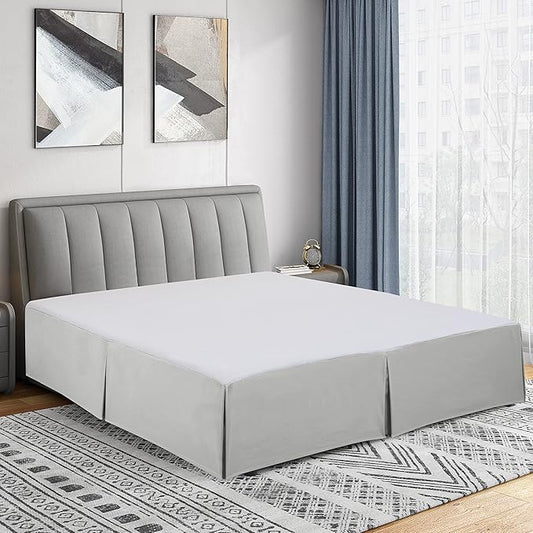 Cathay Home Double Brushed Microfiber Pleated Easy Fit Bed Skirt, Ultra Soft, Fade and Wrinkle Resistant - Light Grey, Queen