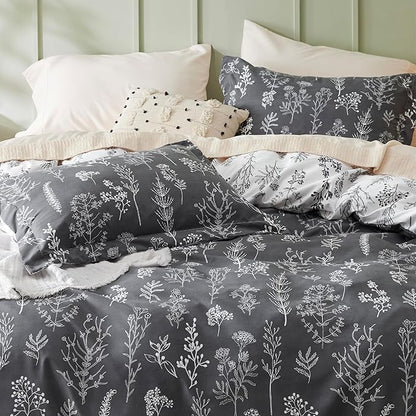 Bedsure Duvet Cover King Size - Reversible Dark Grey King Duvet Cover Set with Zipper Closure, 3 Pieces Floral Patterned Bedding Set with 8 Corner Ties and 2 Pillow Shams