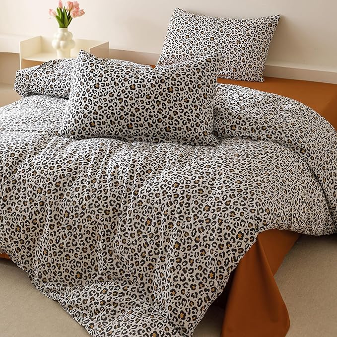 Houseri Leopard Comforter Set Full Black Cheetah Print Bedding Sets Quilt Stylish and Bold Animal Print Bed Blanket Full Size