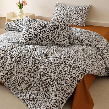 CLOTHKNOW Black Leopard Print Comforter Set Twin Black Brown Bedding Sets Soft Boho Cheetah Print Bedding Sets with 2 x Pillow Cases