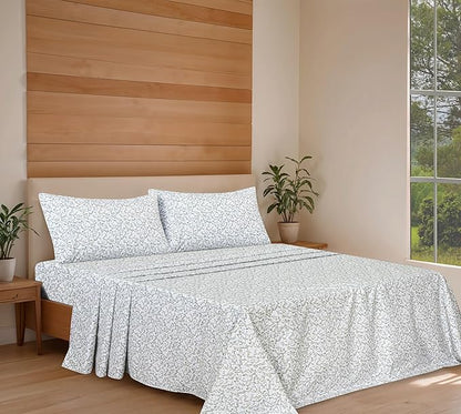RUVANTI 100% Organic Cotton Sheets Full Size, Percale Weave, GOTS Certified, 4-Piece Set, Deep Pocket 15", Crisp & Breathable, Soft Durable Bedding, Sábanas Algodón Orgánico – Floral Rush