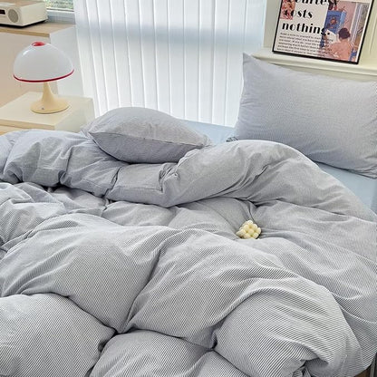 MKXI Ultra-Breathable Washed Cotton Duvet Cover Set, Twin XL 3-Piece Set - Fine Blue & White Stripes - Textured, Comfy Bedding - Coastal, Farmhouse, Minimalist Style
