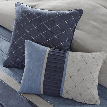 Madison Park - MP10-1638 Collins Comforter Set Bed in a Bag, Cal King(104"x92"), Blue Grey