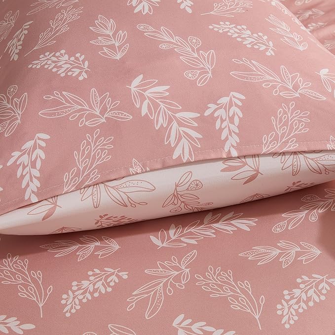 Nestl Twin/Twin XL Comforter Set - Blush Bed in a Bag Twin, 2 Pieces Reversible Bed Set, Soft Floral Bedding Set for College Dorm, All Season Botanical Comforters with Pillow Sham