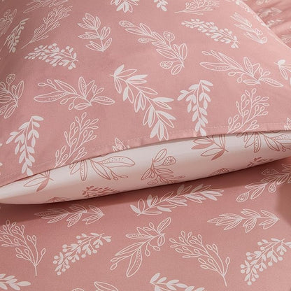 Nestl Full Size Comforter Sets - Blush Bed in a Bag Full Size, 3 Pieces Reversible Bed Set, Soft Floral Bedding Set, All Season Botanical Comforters with Pillow Shams