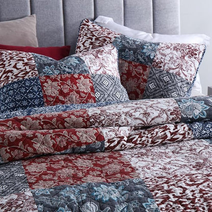 Secgo Twin Comforter Set for Bed - 100% Cotton Quilts Twin Size, Black Bedspreads with 2 Pillow Shams, Patchwork Reversible Lightweight Bedding