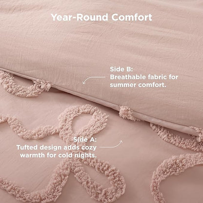 Bedsure Tufted Rose Pink Twin/Twin XL Comforter, GentleSoft™ 2 Pieces Bow Cute Bedding Pink Room Decor, Gifts for Girls Teens Women, All Seasons, 1 Bed Comforter, 1 Pillow Shams, 68x88 Inches