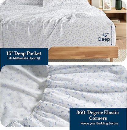 Casa Platino King Size Sheets – 100% Cotton Crisp Percale Weave Sheets King Size, Soft Cozy Feel with 4 Pillowcases, 15" Deep Pockets & Breathable Fabric for All Sleepers & Everyday Use – Amethyst