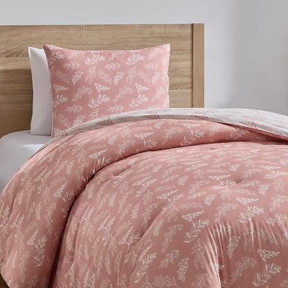 Nestl Twin/Twin XL Comforter Set - Blush Bed in a Bag Twin, 2 Pieces Reversible Bed Set, Soft Floral Bedding Set for College Dorm, All Season Botanical Comforters with Pillow Sham